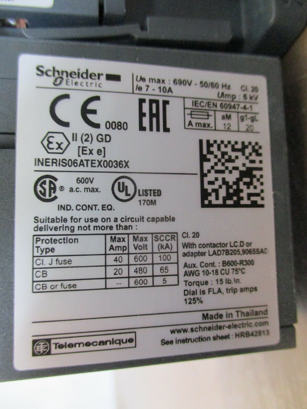 Schneider Electric Reversing Starter LC1D18/LRD14L 120V Coil Trip: 7-10A Used