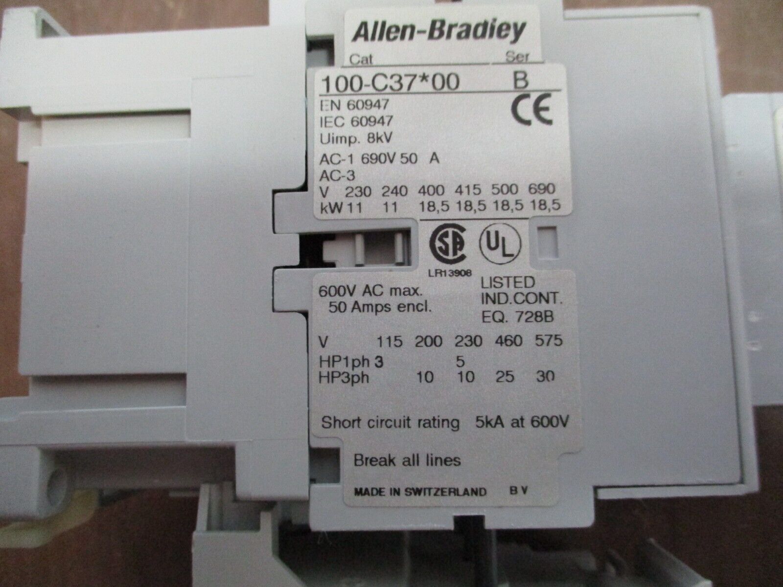 Allen-Bradley Starter 100-C37*00/193-EA2HC 120V Coil Trip: 12-37A w/ Aux Contact