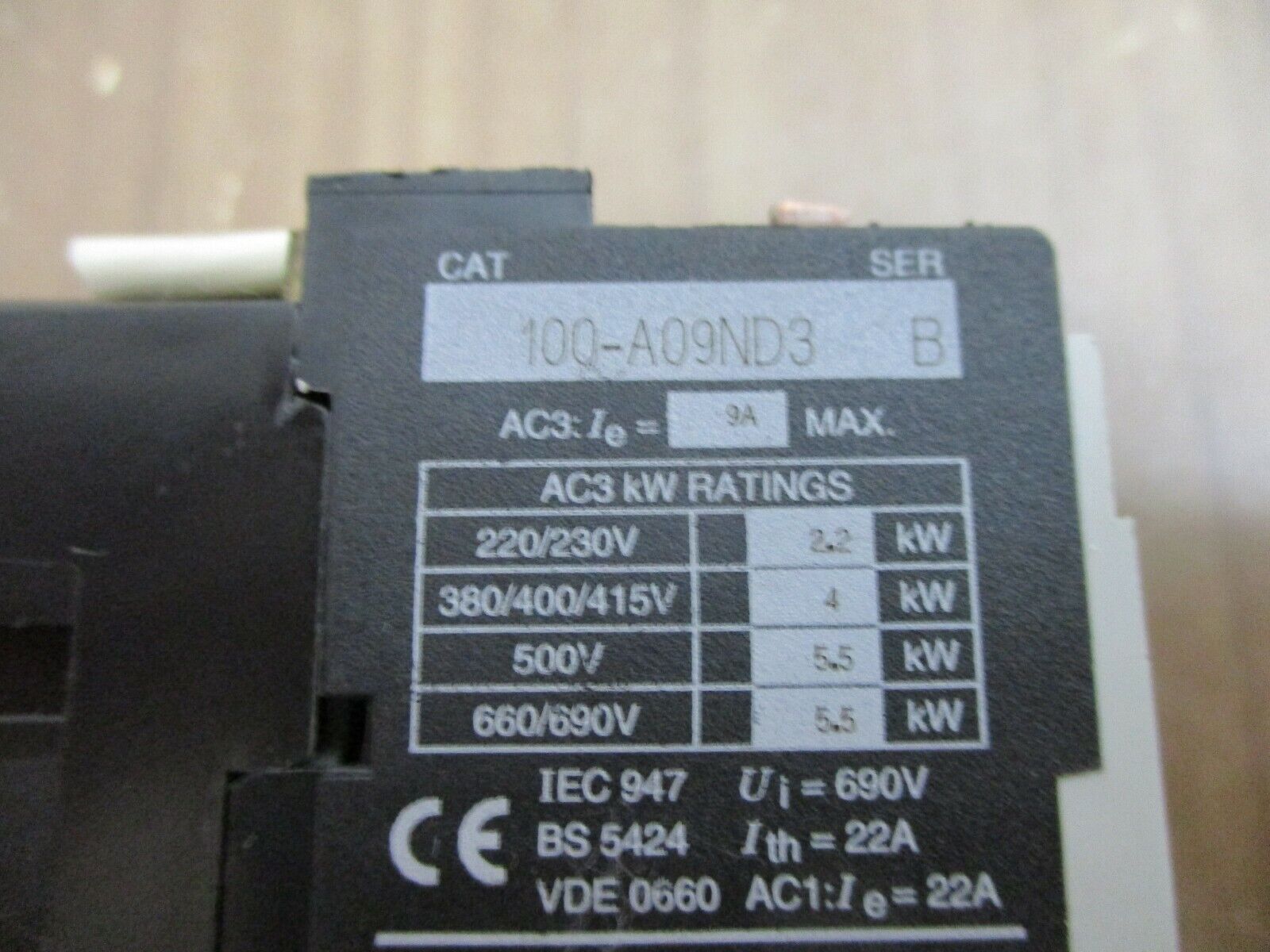 Allen-Bradley Contactor 100-A09ND3 Ser. B 120V Coil 9A 600V Used