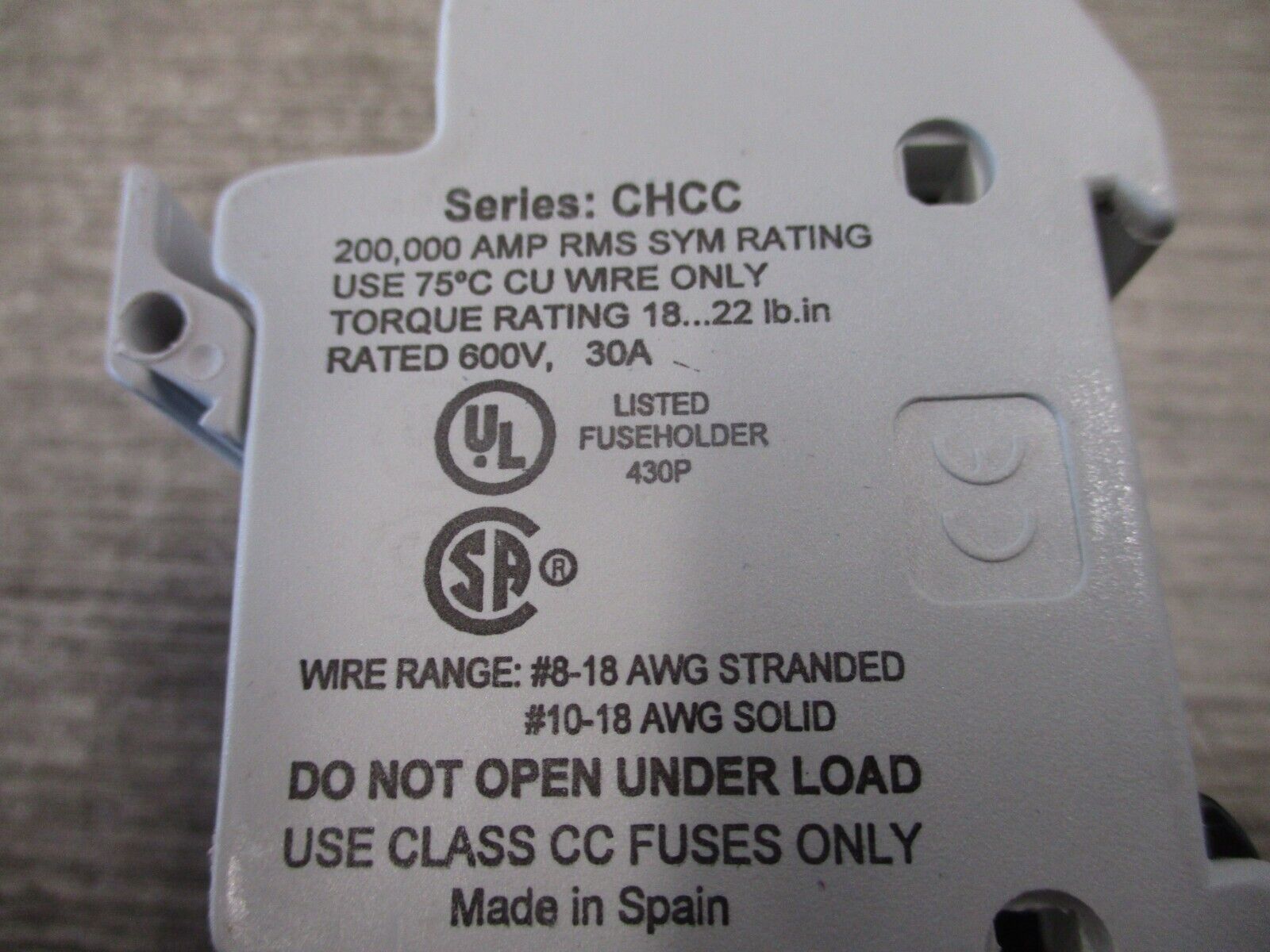 Bussmann Fuseholder CHCC3D 30A 600V 3P Used