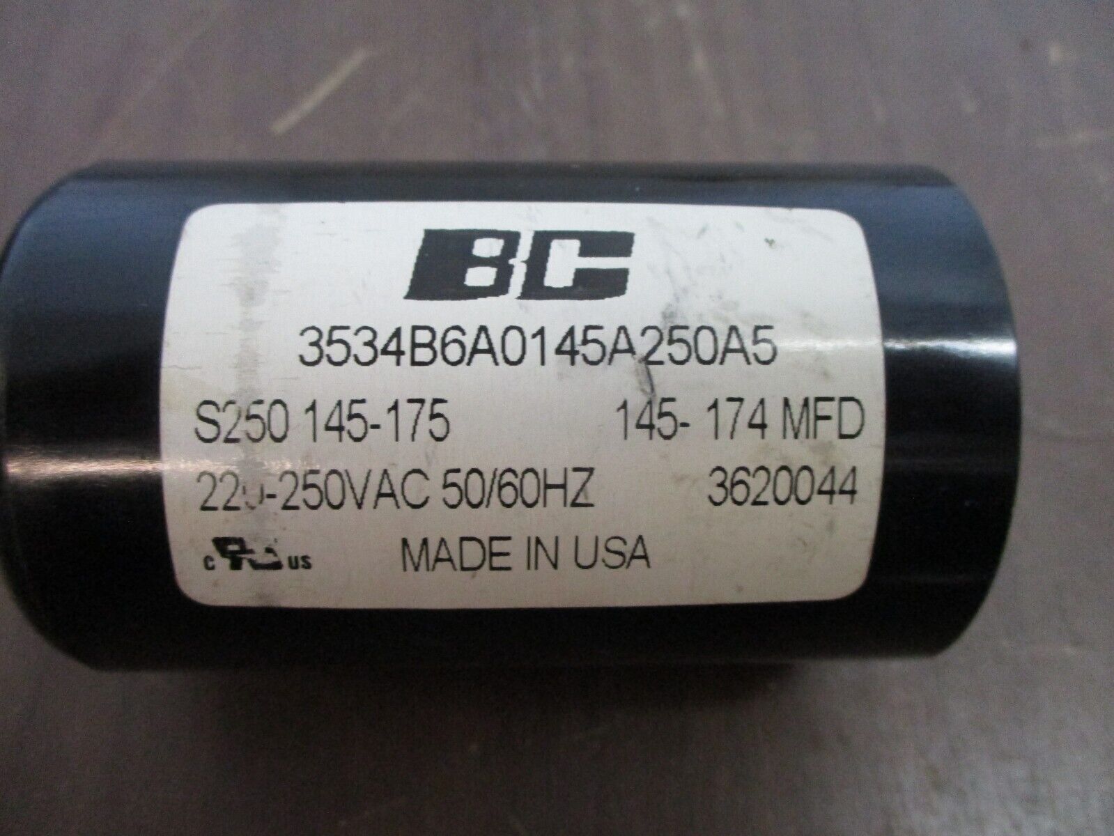 BC S250 145-175 Capacitor 3534B6A0145A250A5 145-174 MFD 220-250VAC 50/60Hz Used