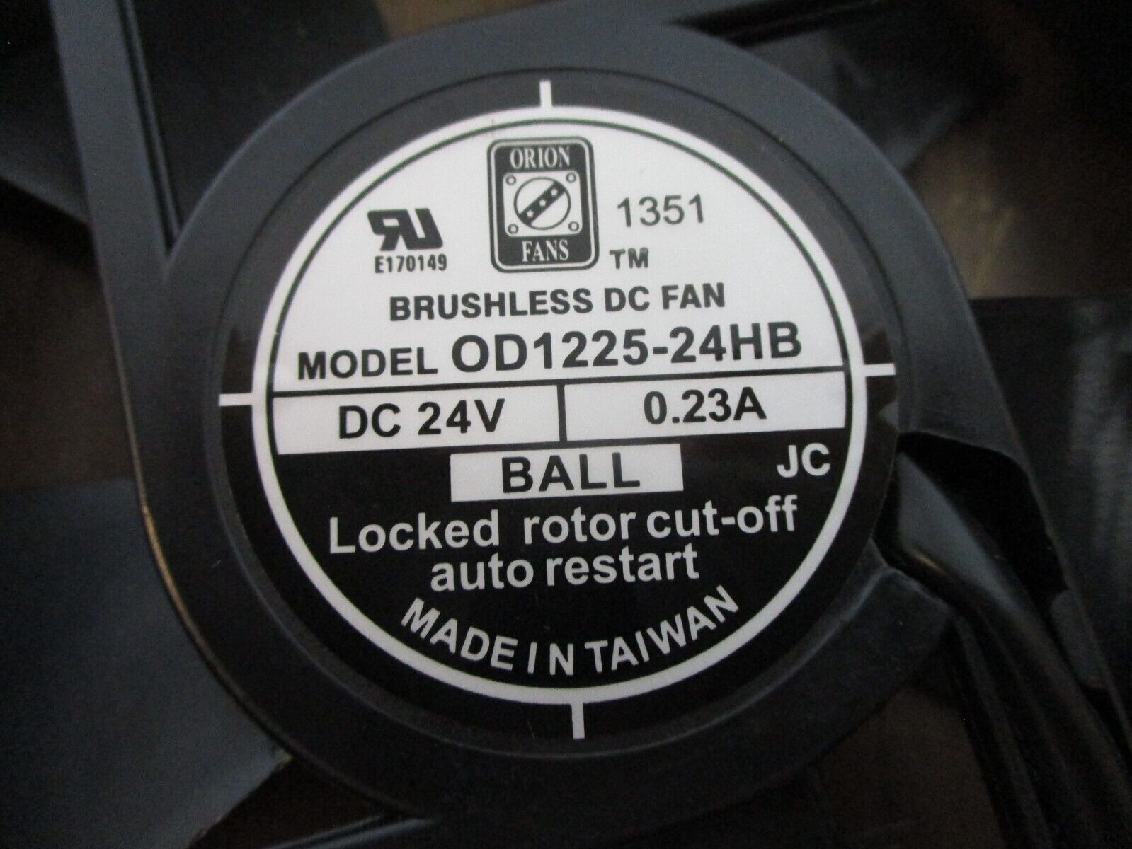Orion Brushless DC Fan OD1225-24HB 24VDC 0.23A Used