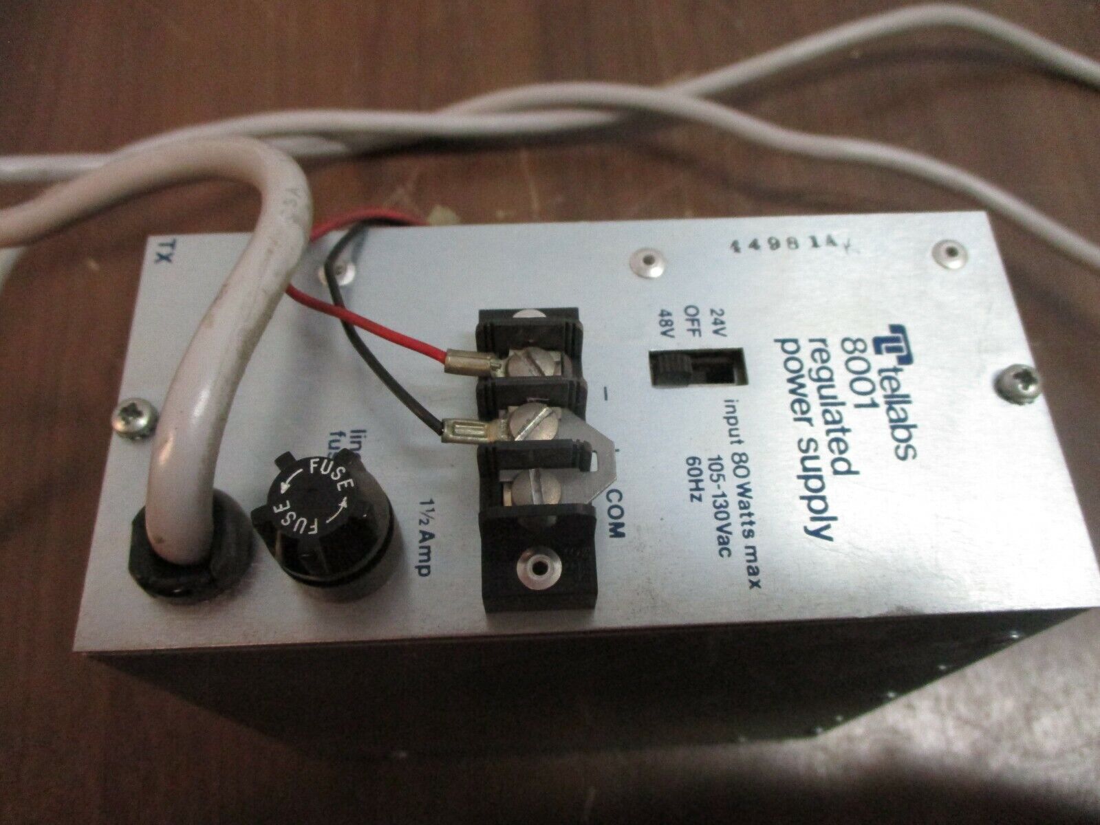 Tellabs Regulated Power Supply 8001 Input: 80W Max 105-130VAC 60Hz Used