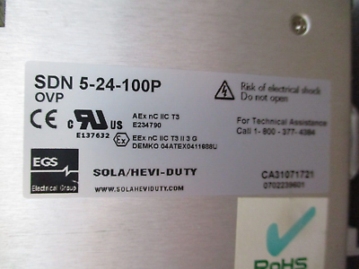 Sola / Hevi-Duty Power Supply SDN 5-24-100P Input: 115/230VAC 2.2/1.0A 50/60Hz