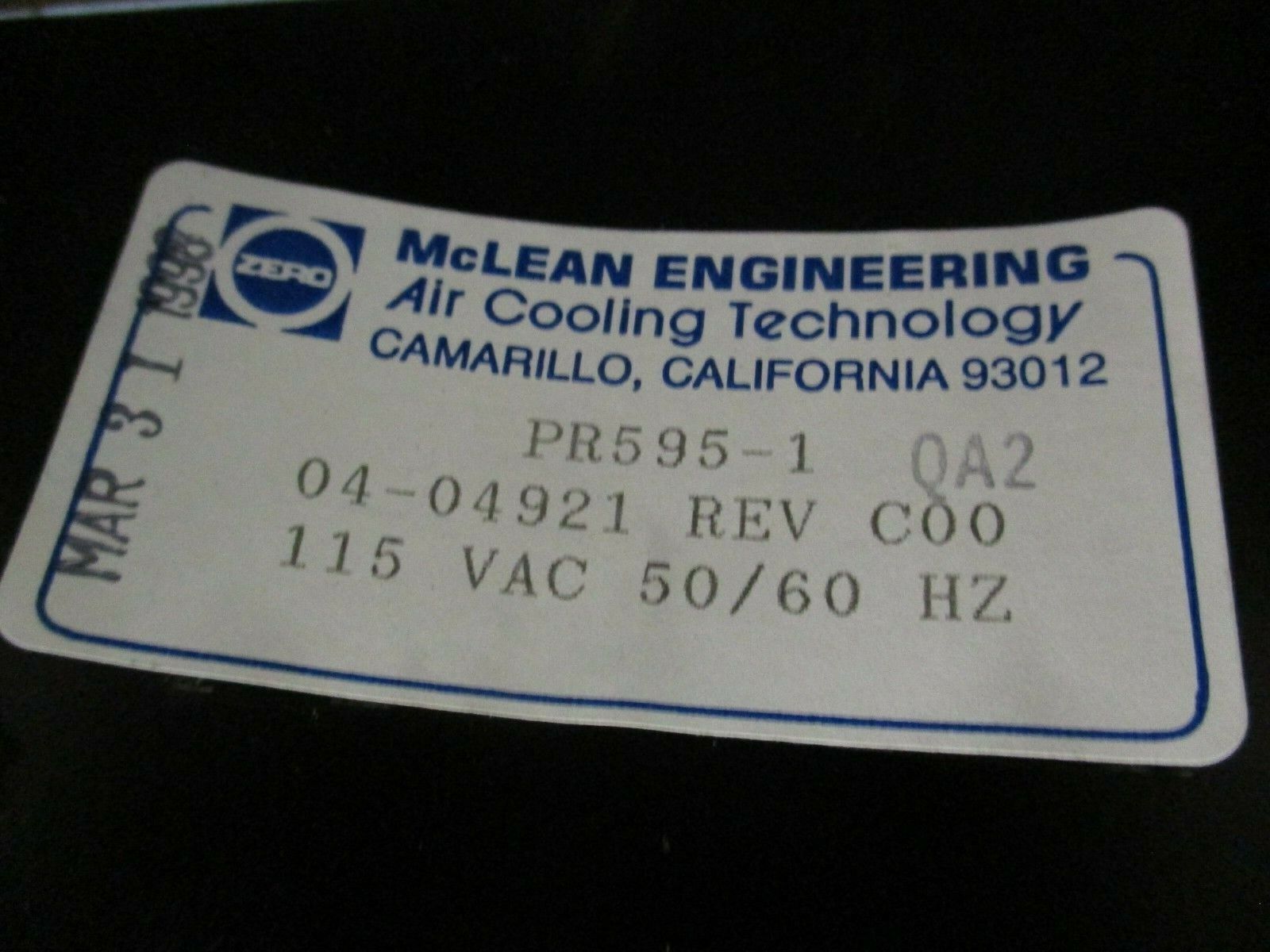 McLean PR595-1 Dual Blower Assembly 04-04921 Rev. C00 115V 50/60Hz *No Box*
