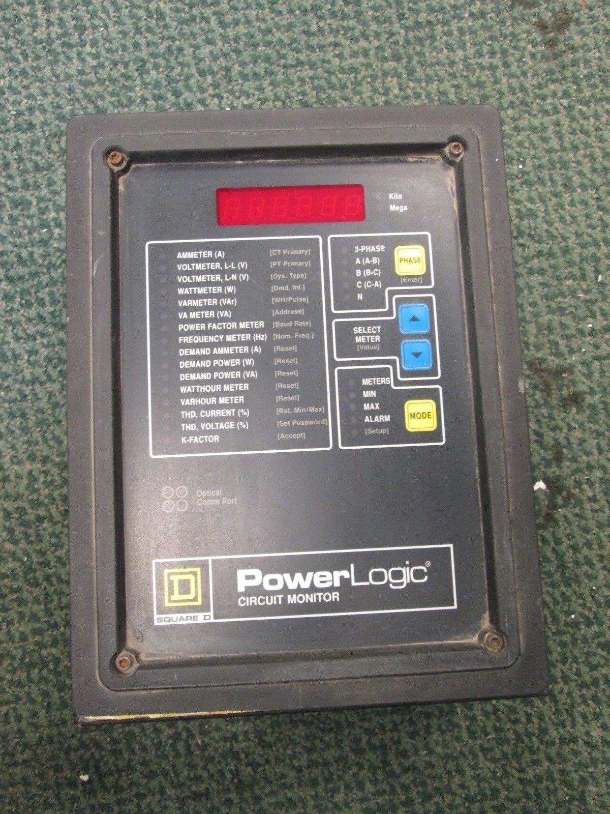 Square D Power Logic Circuit Monitor 3020/CM2350 With 3020 IOM-11 Used