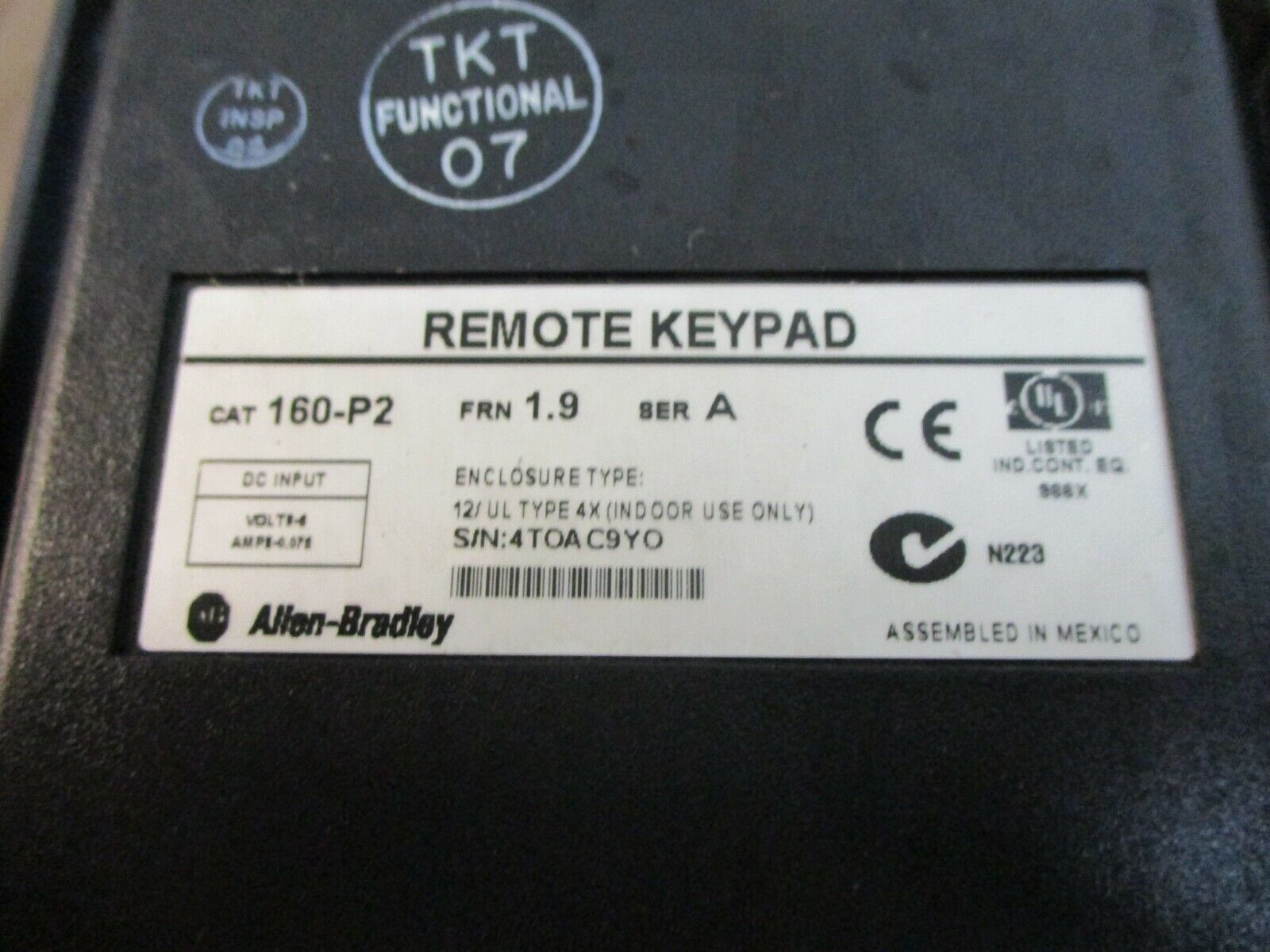 Allen-Bradley Remote Keypad 160-P2 Ser. A FRN: 1.9 Used