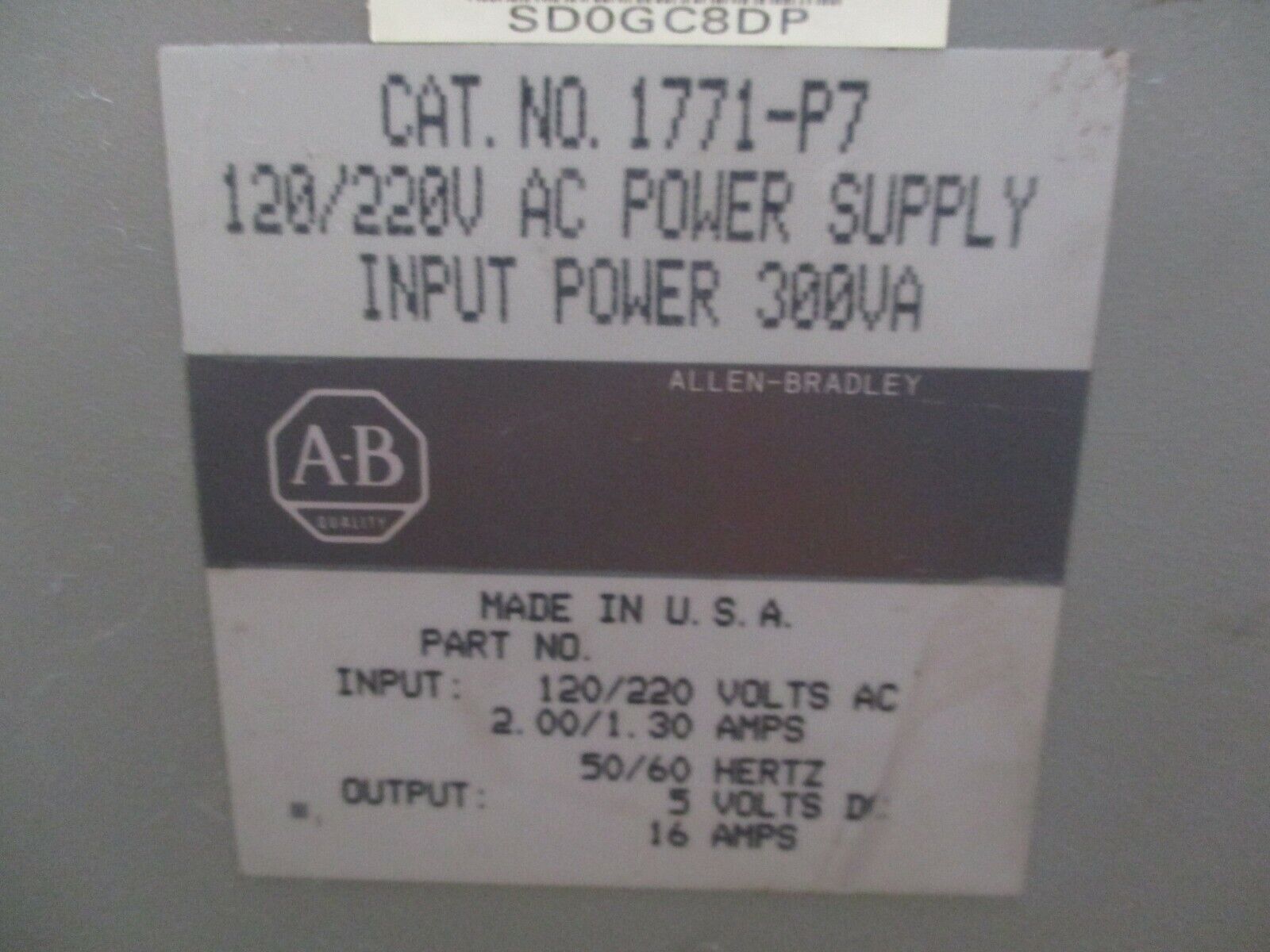 Allen-Bradley Power Supply 1771-P7 Used