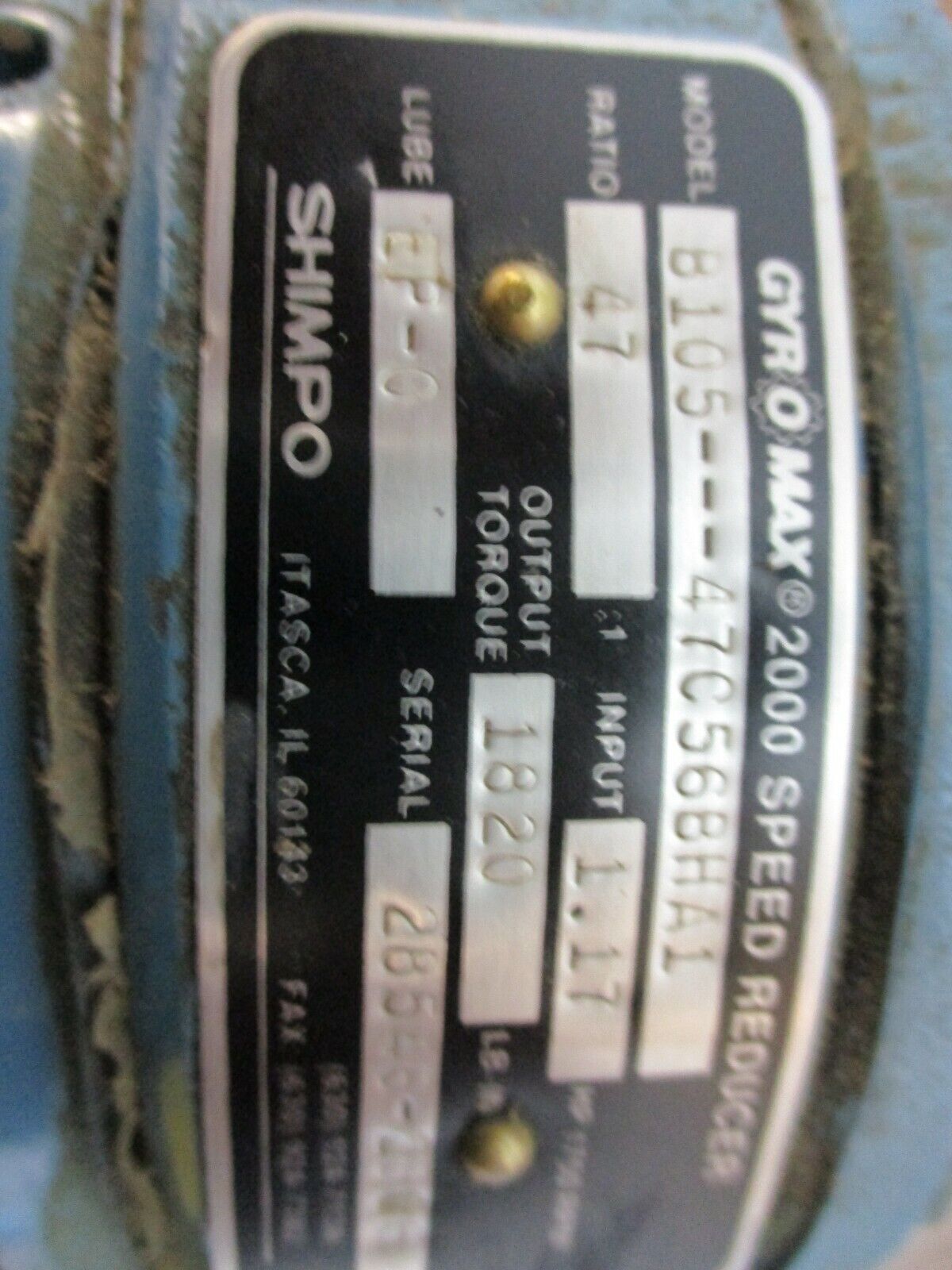 Shimp Gyromax 2000 Reducer B105---47C56BHA1 Ratio 47:1 HP Input 1.17 Used