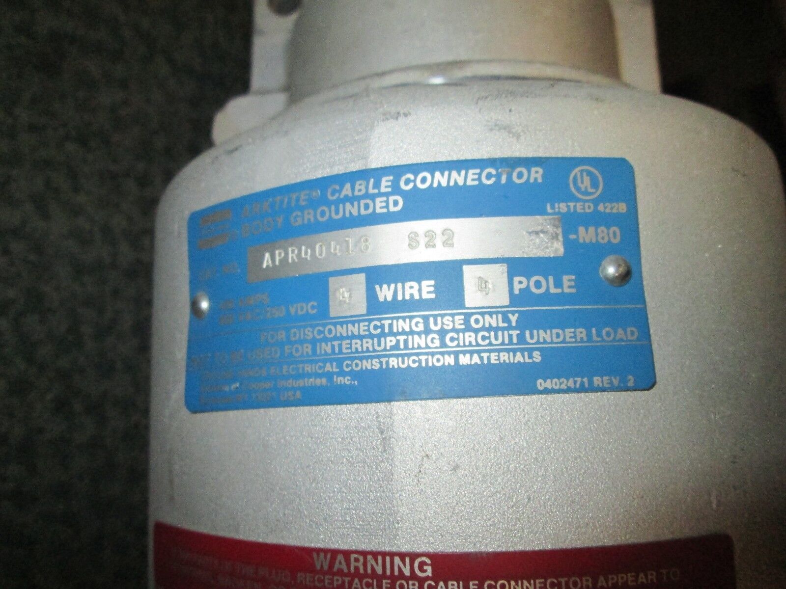 Crouse-Hinds Reverse Polarity Plug Set AP40458-S22-M80 APR40418-S22-M80 400A 4P