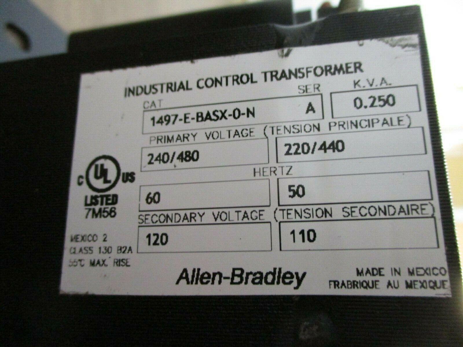Allen-Bradley Control Transformer 1497-E-BASX-0-N 0.250kVA Pri: 240/480V Used