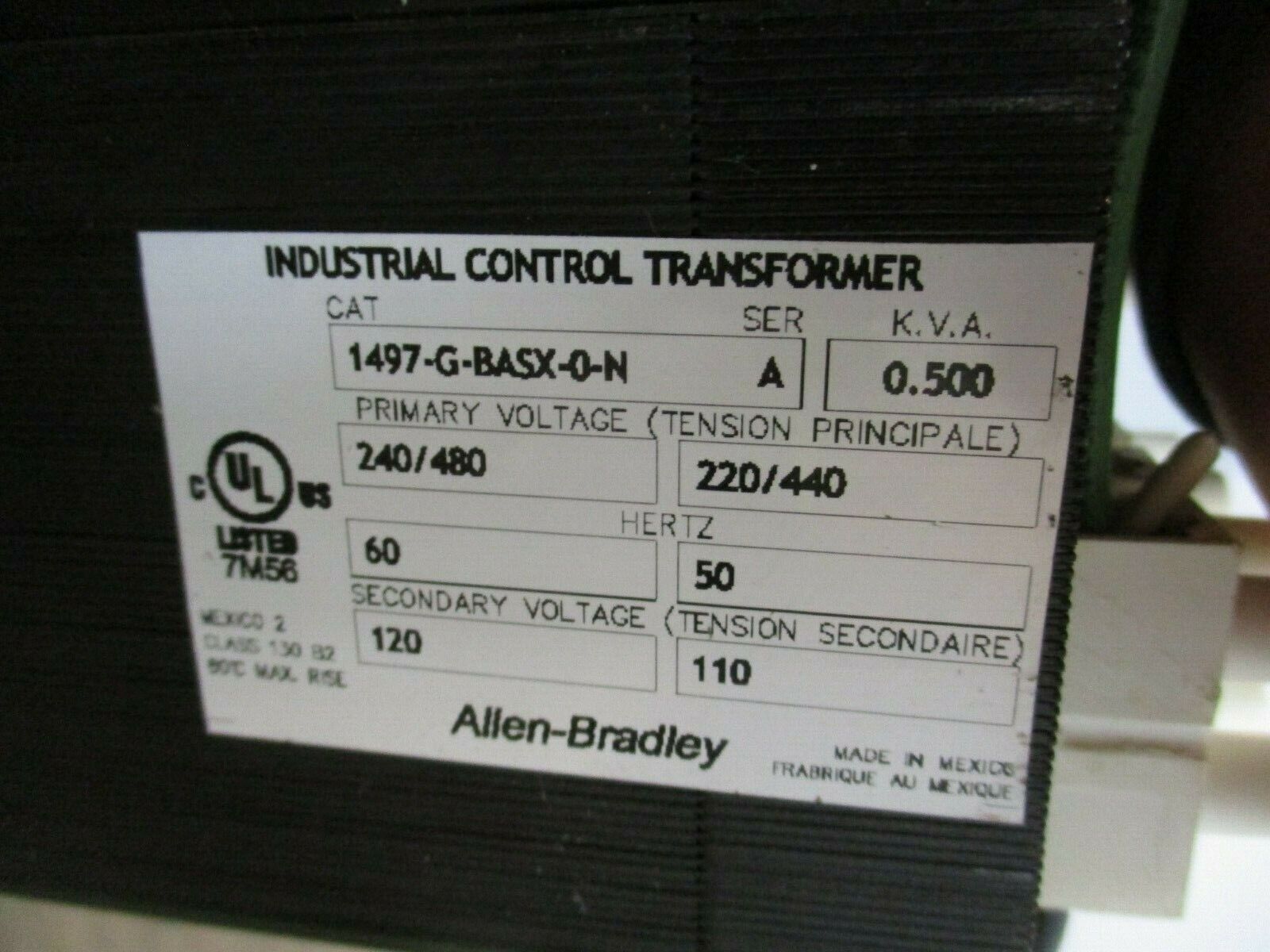 Allen-Bradley Control Transformer 1497-G-BASX-0-N 0.500 kVA Pri: 240/480V Used