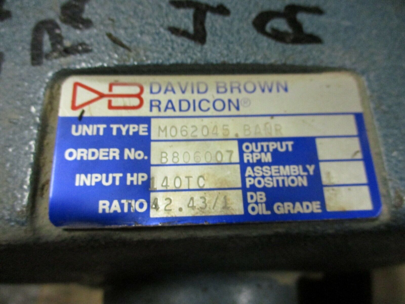 David Brown Radicon Gear Reducer M062045.BANR Ratio 42.43:1 Used