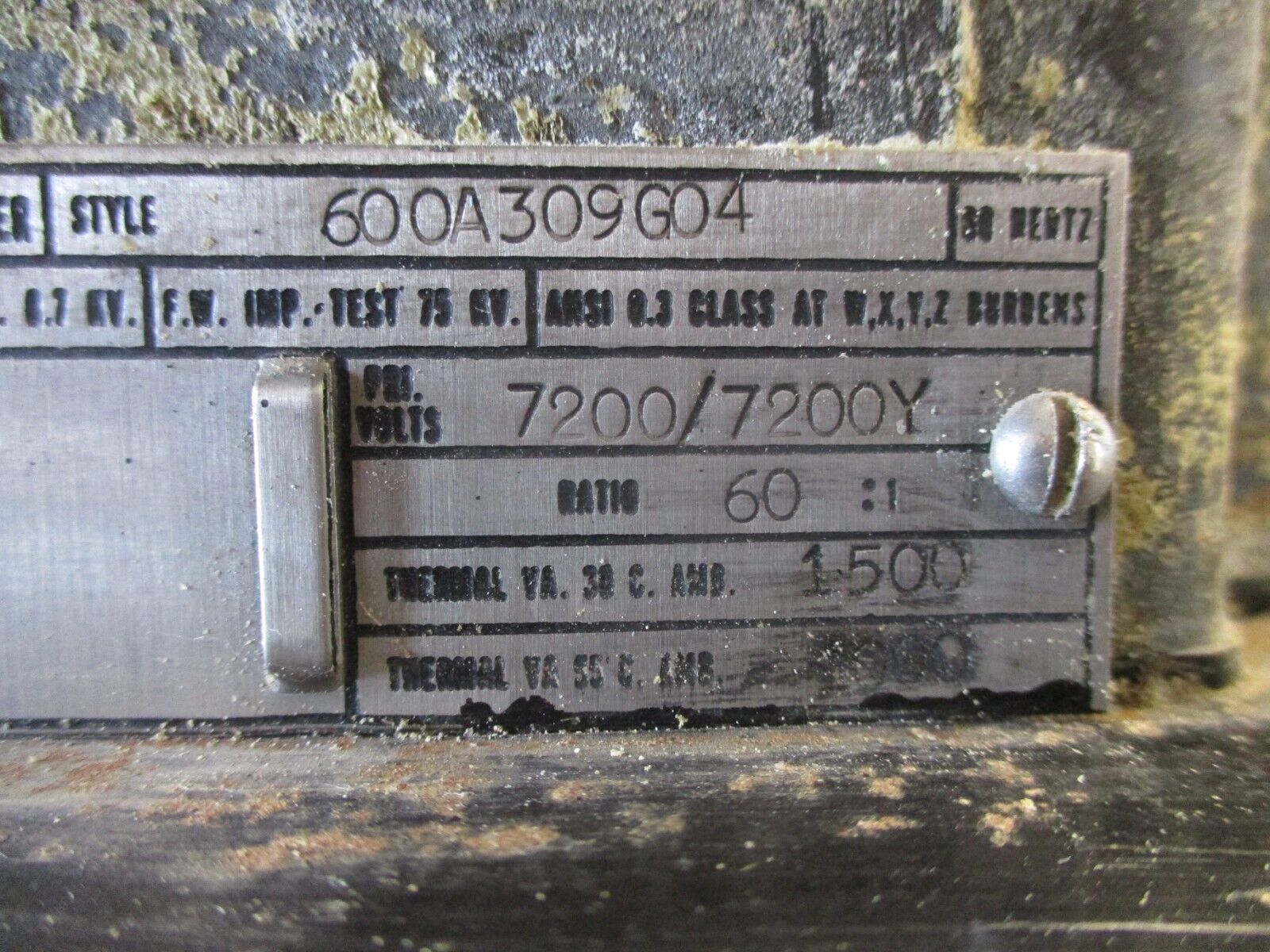 Westinghouse Type PTM-75 Potential Transformer 600A309G04 Pri"7200y/7200V Used.