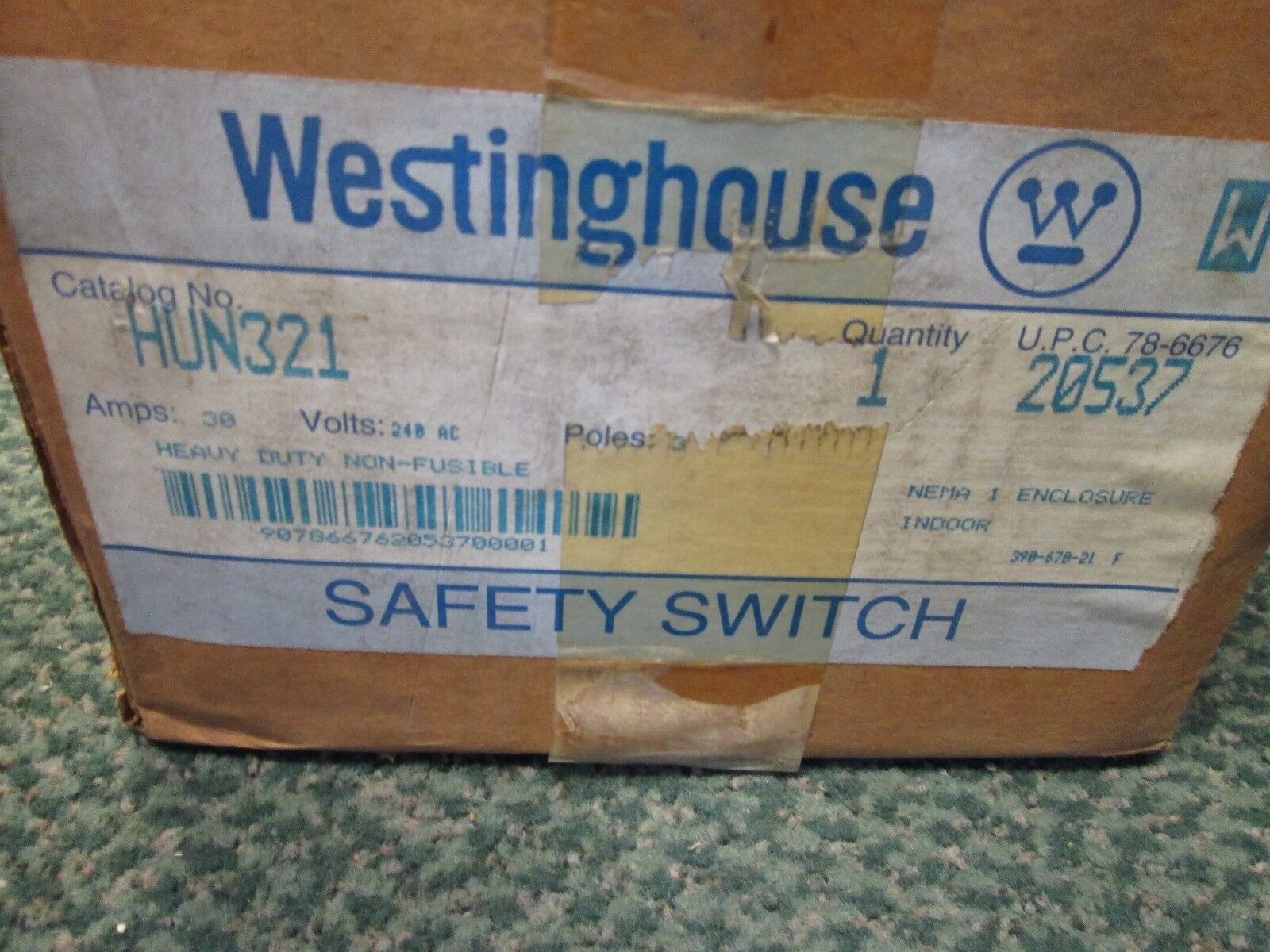 Westinghouse Non-fusible Safety Switch HUN321 30A 240V 3P New Surplus