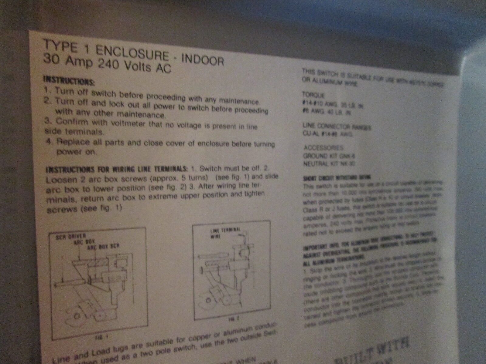 Westinghouse Non-fusible Safety Switch HUN321 30A 240V 3P New Surplus