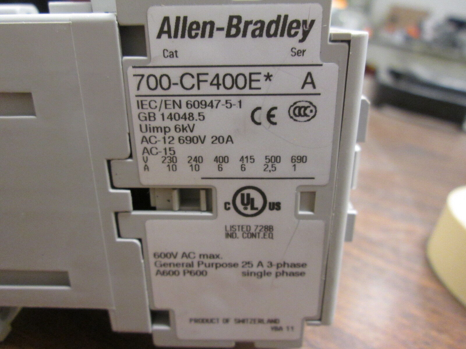 Allen-Bradley Contactor 700-CF400E* 24VDC Coil 25A 600V Used