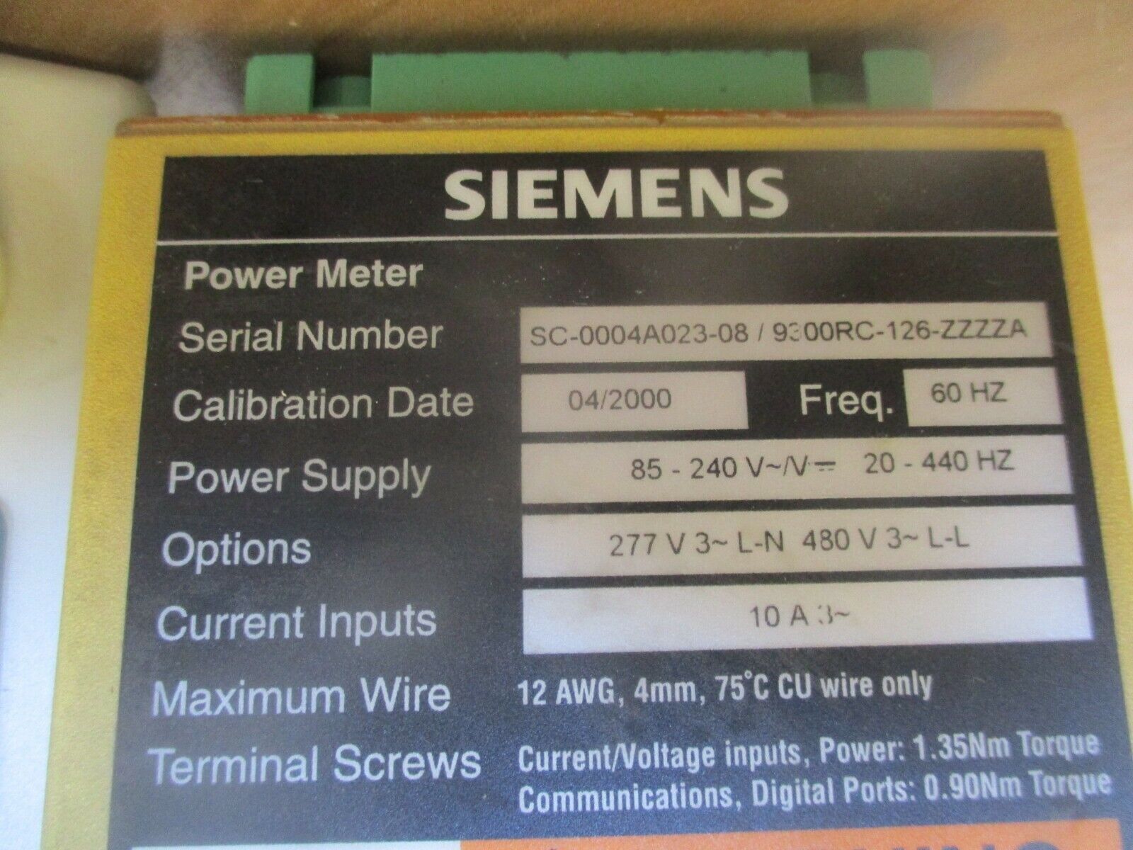 Siemens ION Access Power Meter 9300 Power Supply: 85-240V 20-440HZ Used