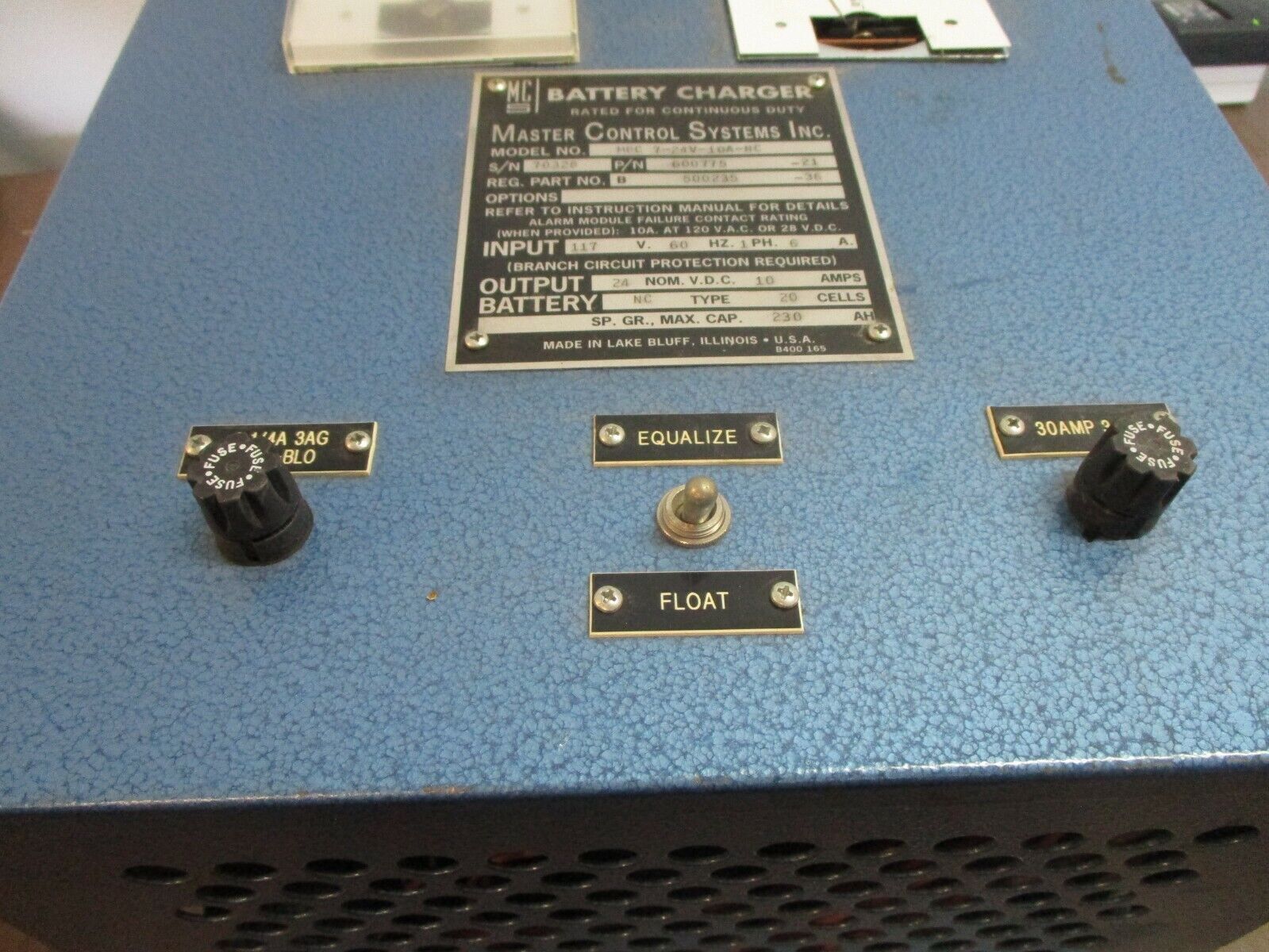 MCS Battery Charger 600775-21 Model #: MBC 7-24V-10A-NC 230AH 20-Cells Used
