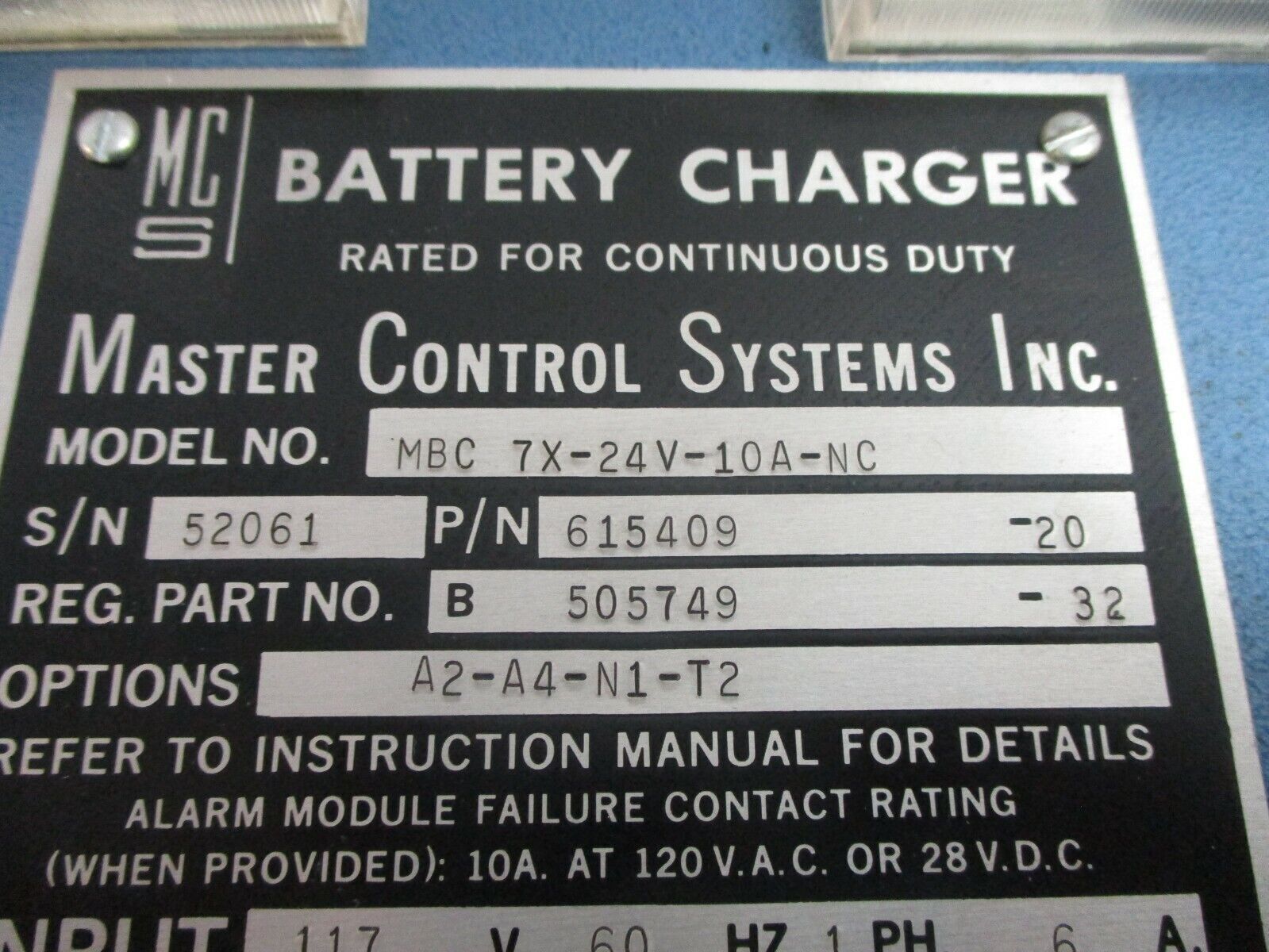 MCS Battery Charger 615409-20 Model#: MBC 7X-24V-10A-NC 230AH 20-Cells Used
