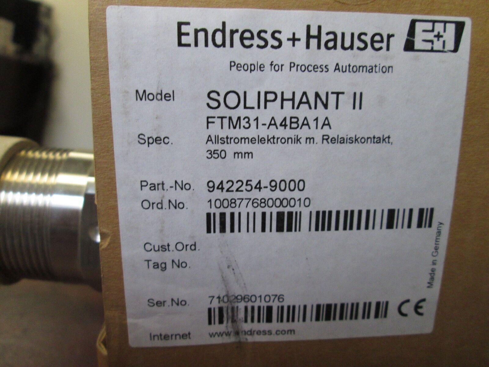 Endress+Hauser Soliphant II Vibration Limit Switch FTM31-A4BA1A New Surplus