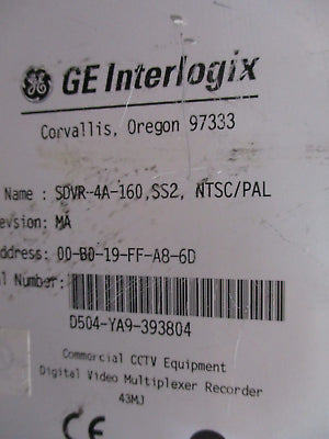 GE Interlogix Surveillance DVR SDVR-4A-160 H/W Rev: MA NTSC/PAL Used
