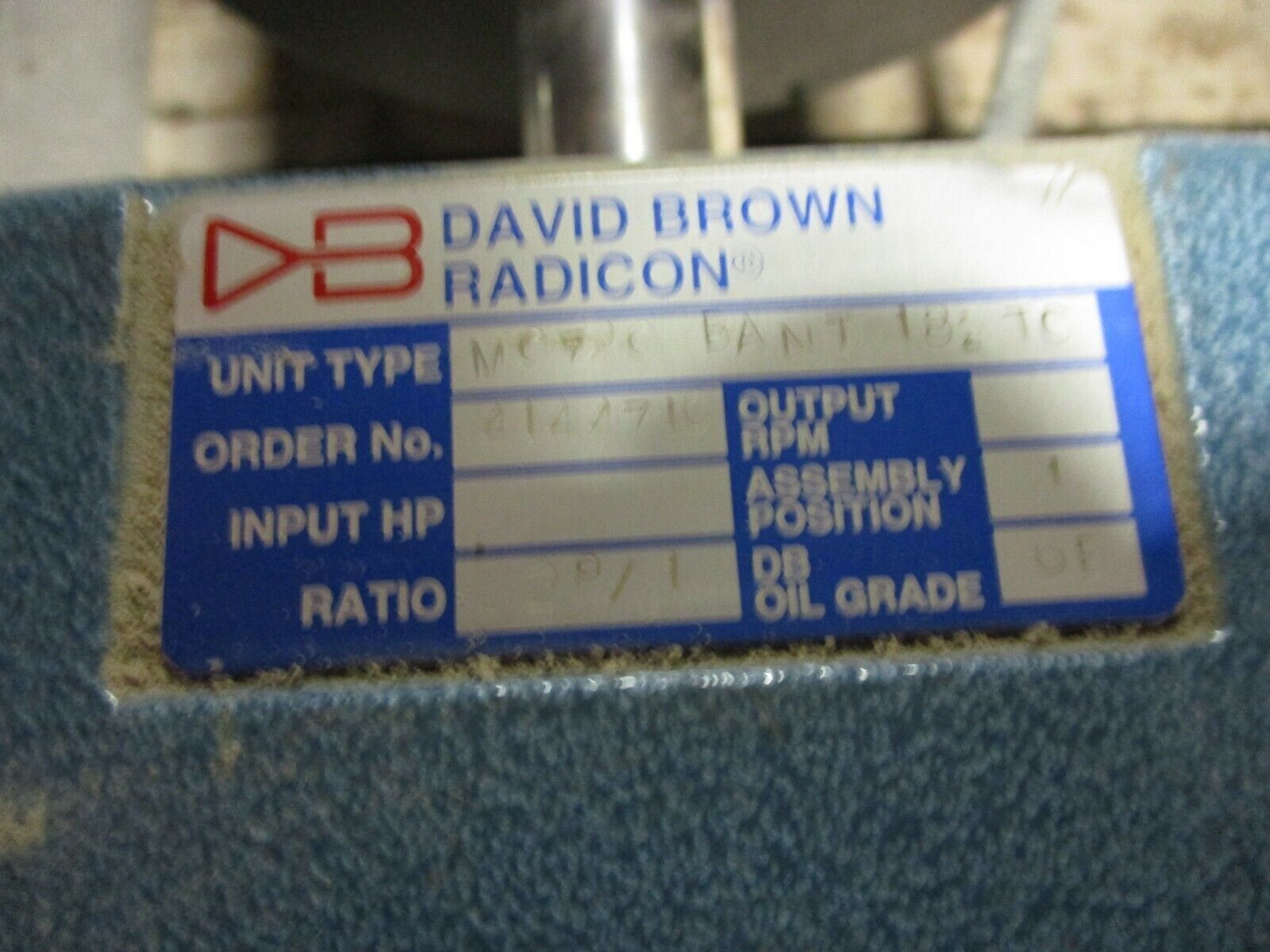 David Brown Radicon Gear Reducer M0720 BANT 182 TC Ratio 28:1 Used