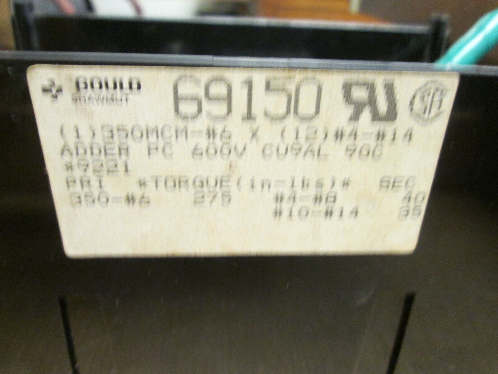 Gould Power Distribution Block 69150 line (1) 350MCM load (12) #4-#14 600V 1P