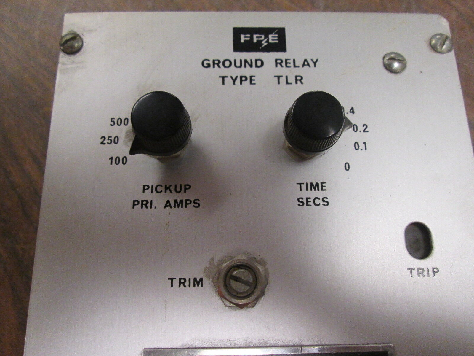 FPE Type TLR Ground Relay TTLR-1A-100 Pickup: 100-500A Time: 0-0.4sec Used