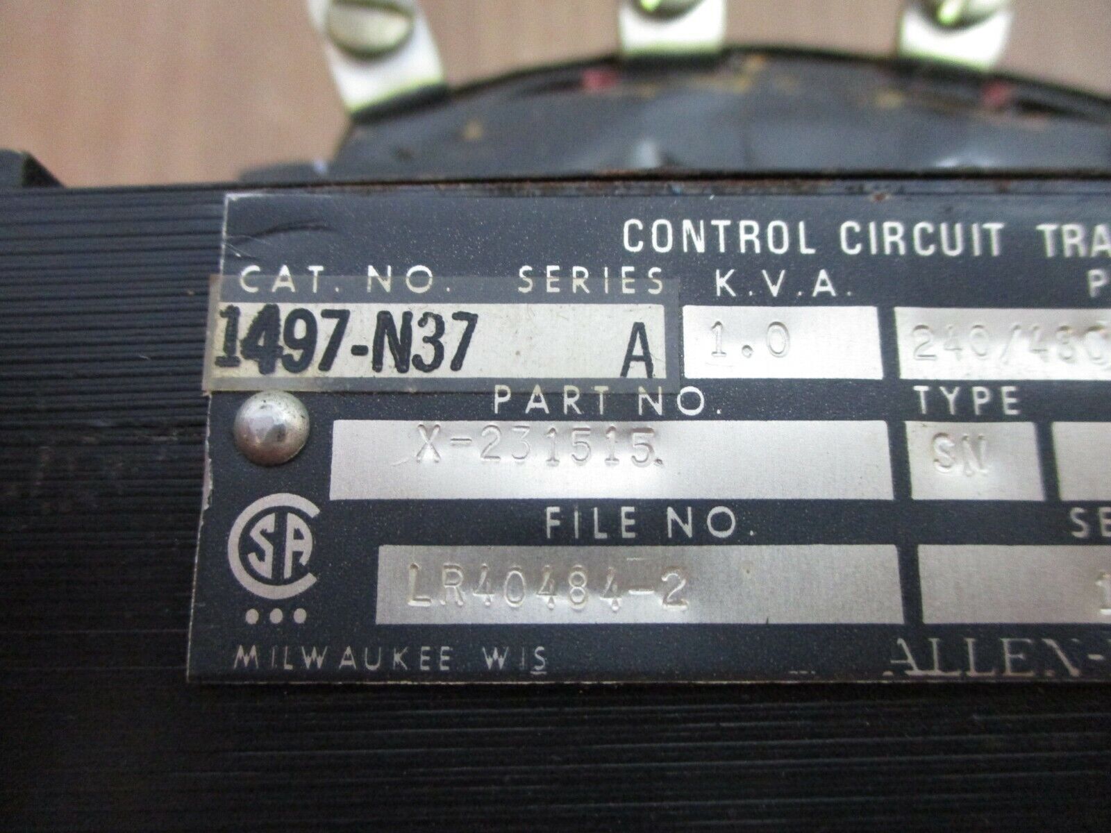 Allen-Bradley Control Transformer 1497-N37 Ser. A 1kVA Pri: 240/480V Sec: 120V