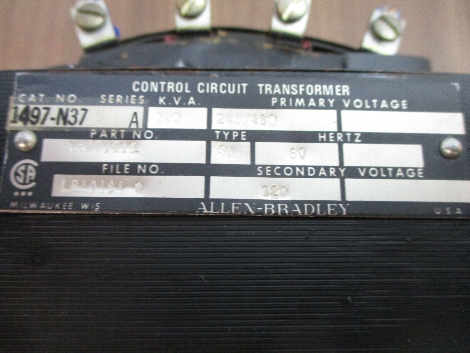 Allen-Bradley Control Transformer 1497-N37 Ser. A 1kVA Pri: 240/480V Sec: 120V