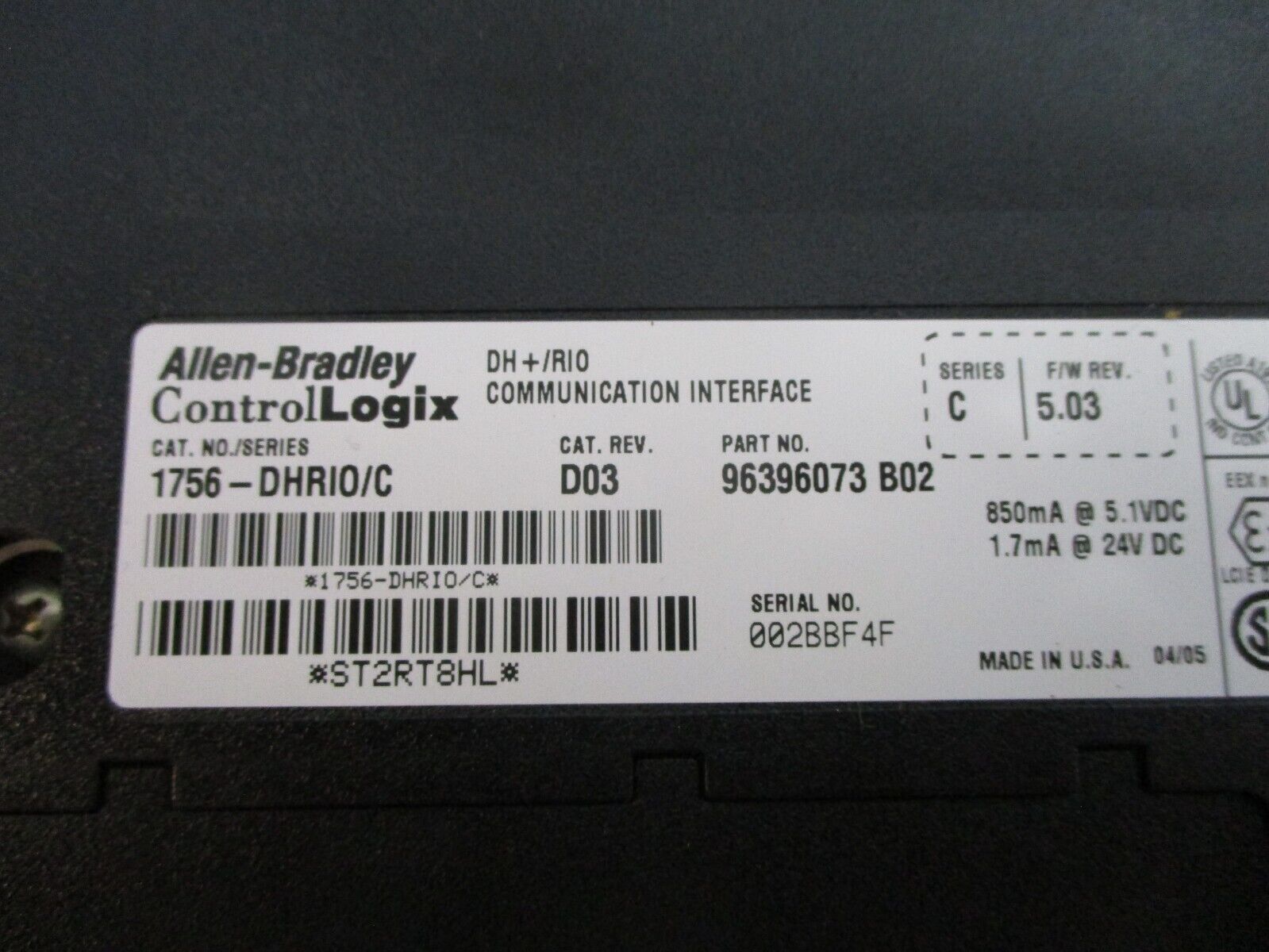 Allen-Bradley ControlLogix DH+/RIO Comm Interface Module 1756-DHRIO Ser. C Used
