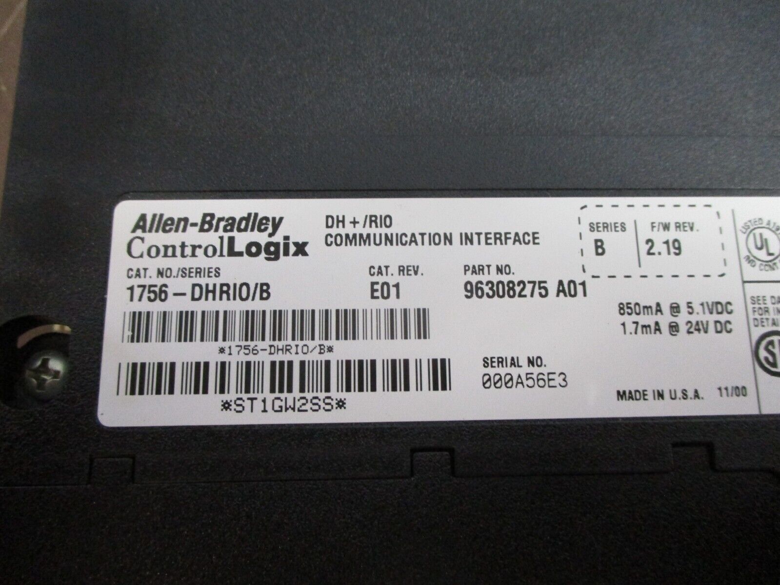Allen-Bradley ControlLogix DH+/RIO Comm Interface Module 1756-DHRIO Ser. B Used