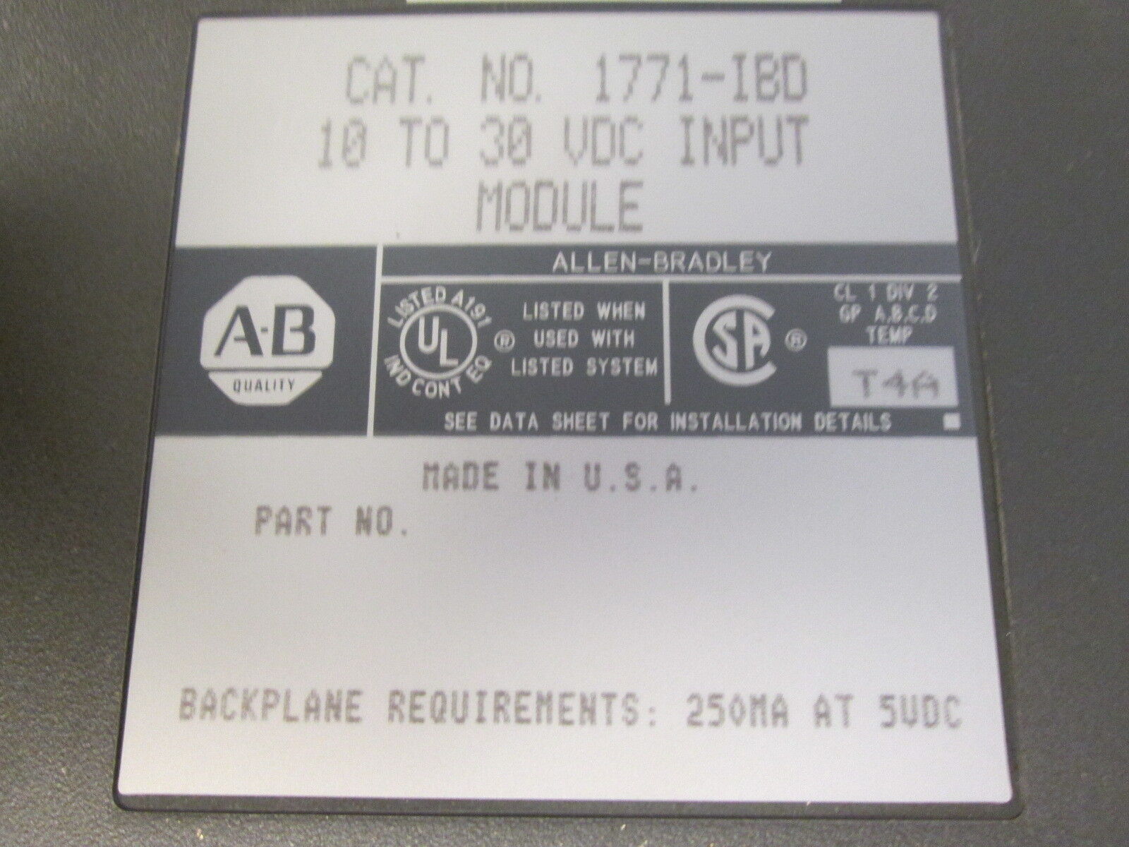 Allen-Bradley DC Input Module 1771-IBD 10-30VDC 250mA@5VDC Used