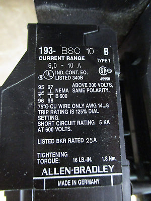 Allen-Bradley SMC02 Smart Motor Controller 150-A16NB / 193-BSC 10 10HP 460V Used