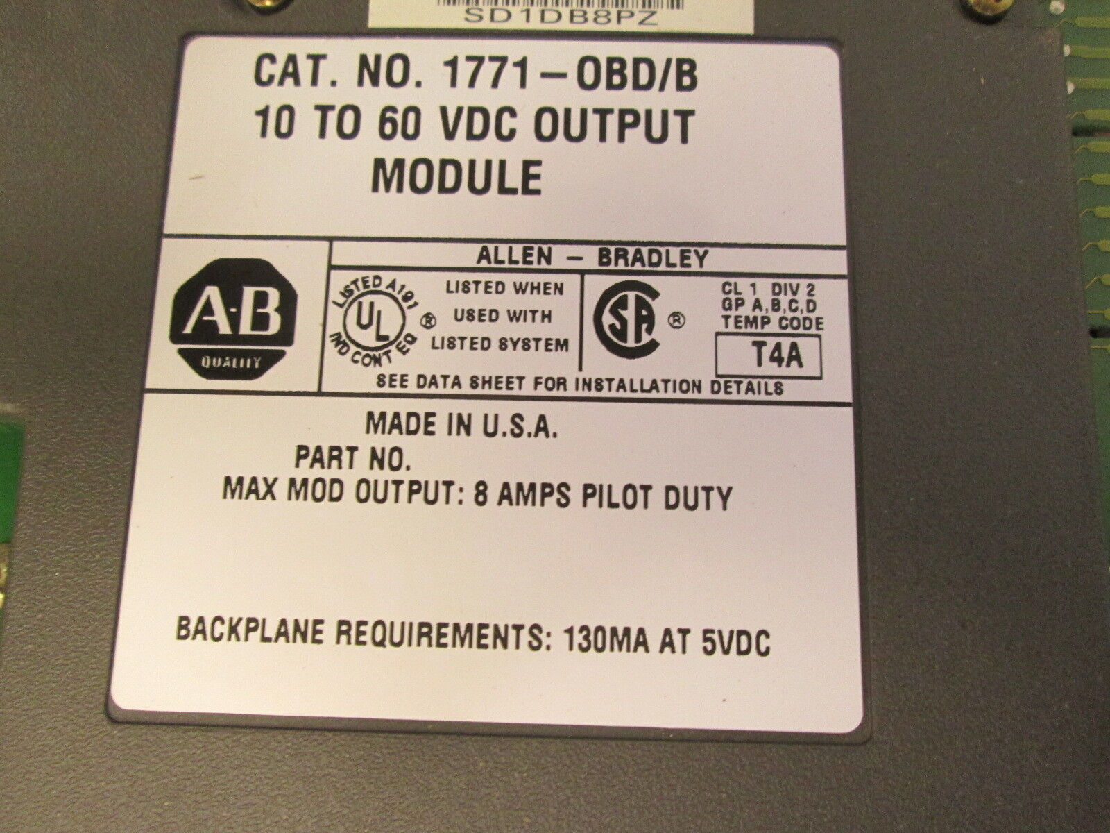 Allen-Bradley DC Output Module 1771-OBD/B 10-60VDC 130mA@5VDC Used