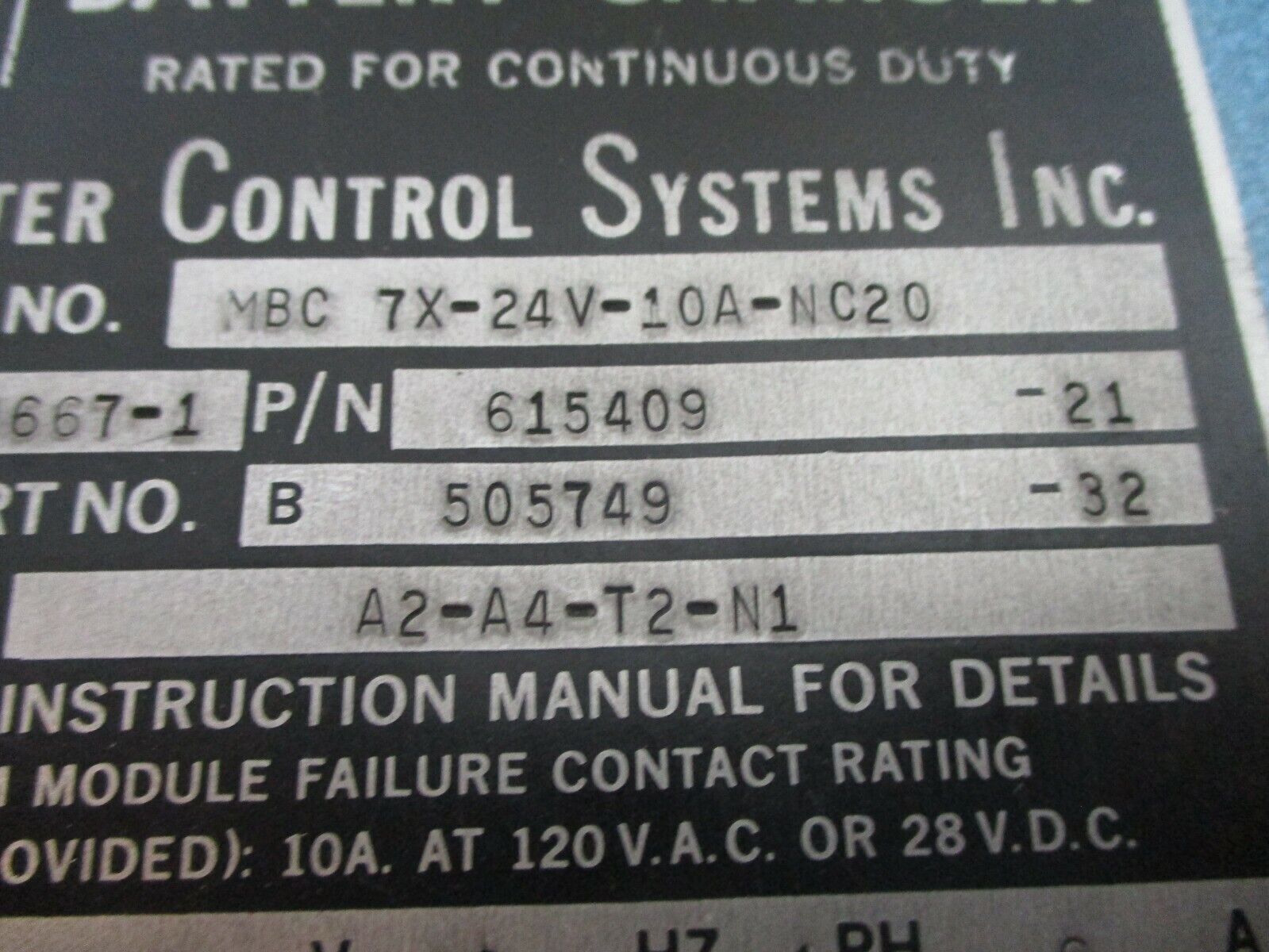 MCS Battery Charger 615409-21 Model #: 7X-24V-10A-NC20 230 AH 20-Cell Used