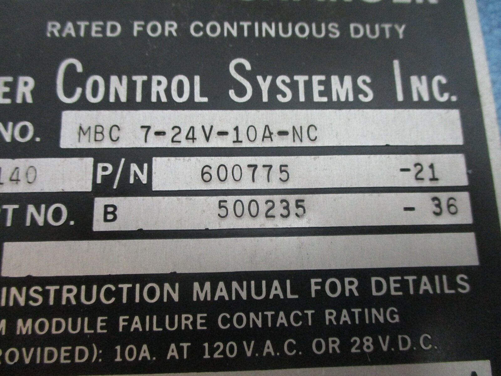 MCS Battery Charger 600775-21 Model #: MBC 7-24V-10A-NC 230AH 20-Cells Used