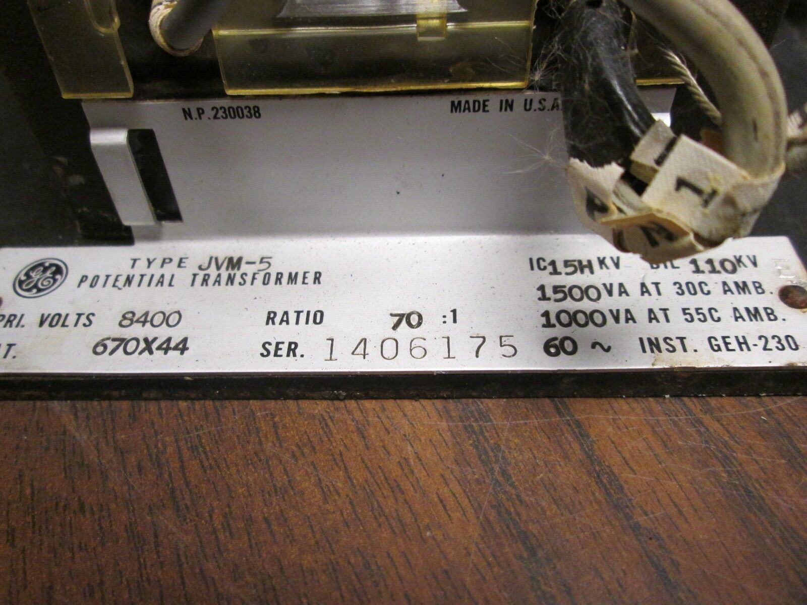 GE Type JVM-5 Potential Transformer 670X44 Pri 8400V Missing Fuse .Used.