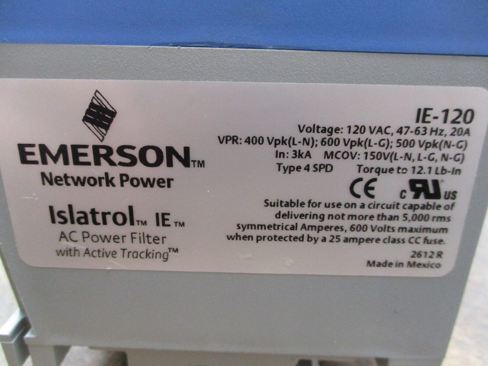 Emerson Islatrol IE AC Power Filter IE-120 w/ Active Tracking 120V 47-63Hz Used