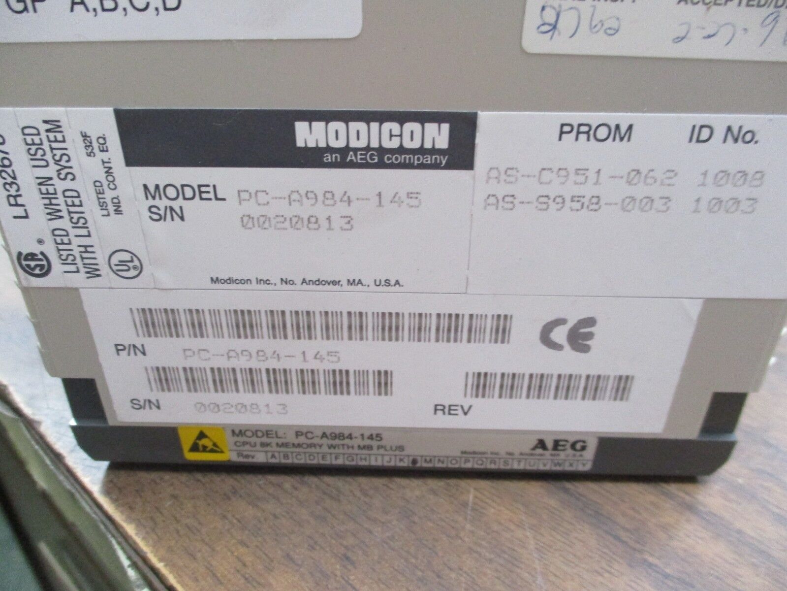 Modicon CPU Module PC-A984-145 8K Memory Modbus Plus Used