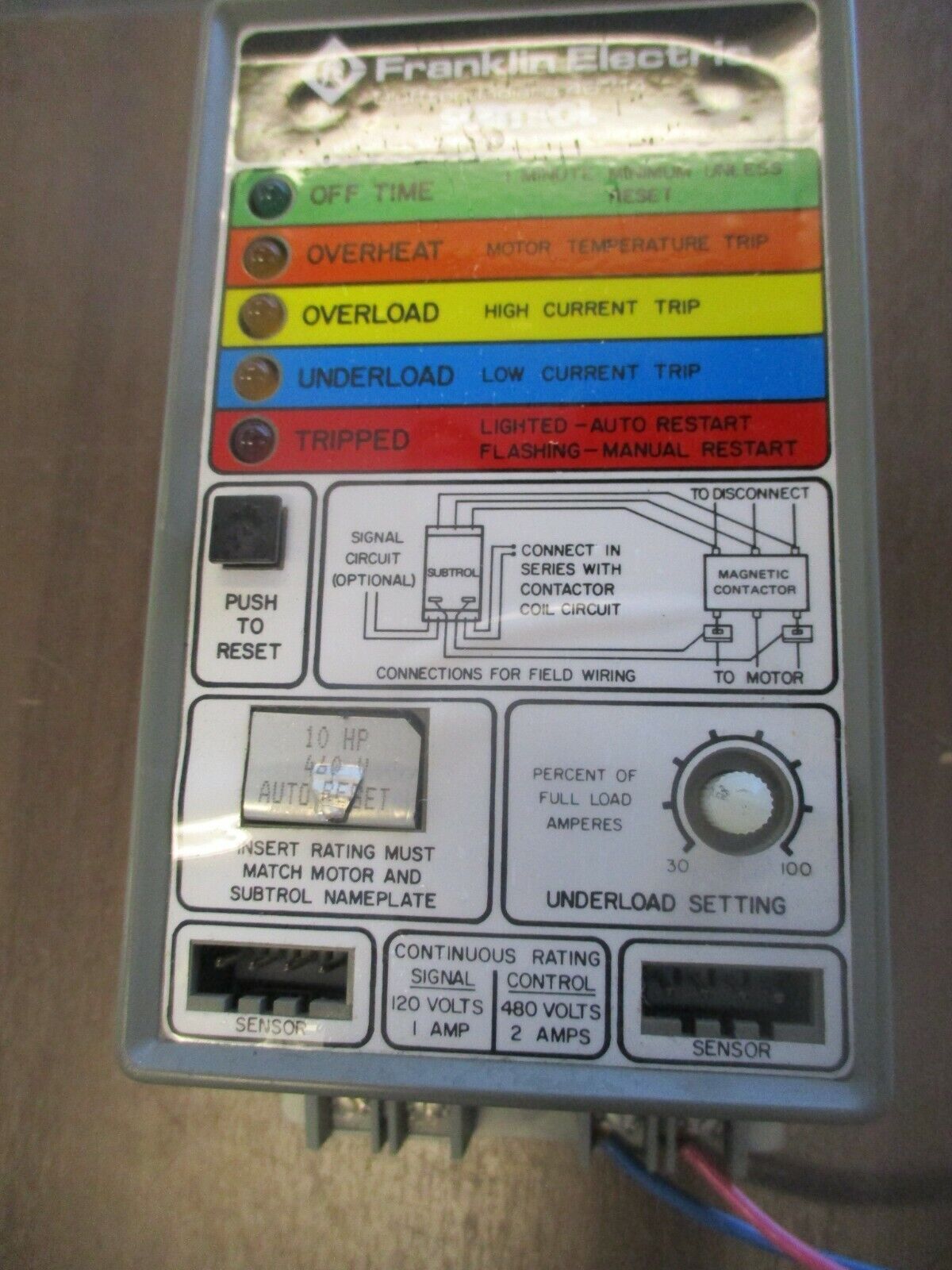 Franklin Electric Subtrol Motor Protector 152200941 10HP 460V 3Ph Used