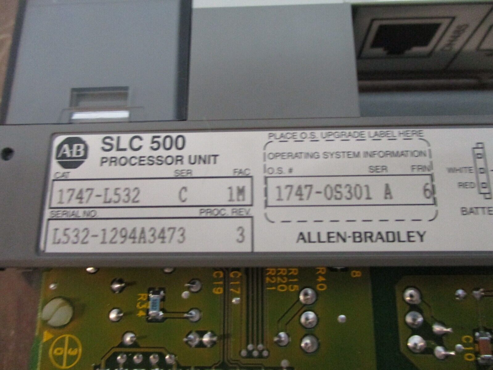 Allen-Bradley SLC 500 Processor Unit 1747-L532 Ser. C FAC: 1M Proc. Rev. 3 Used
