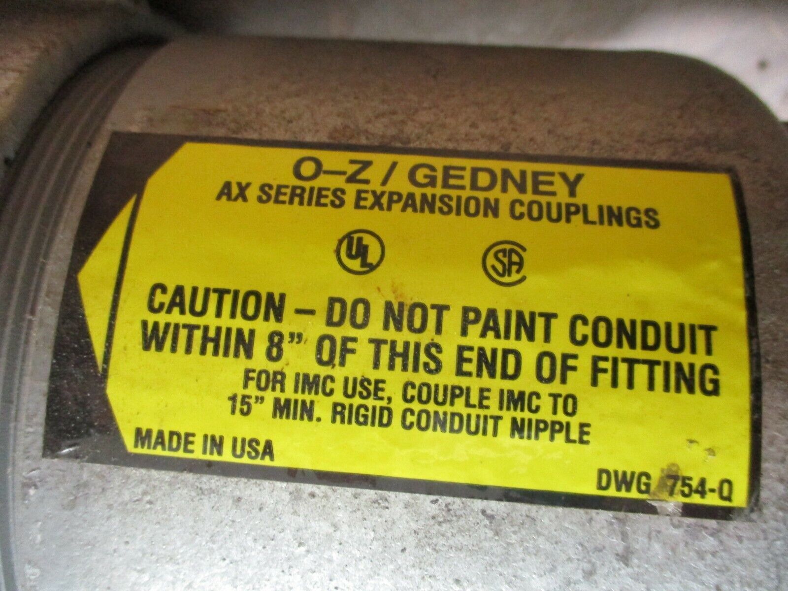 O-Z/Gedney Aix Series Expansion Coupling DWG 754-Q 4" Used
