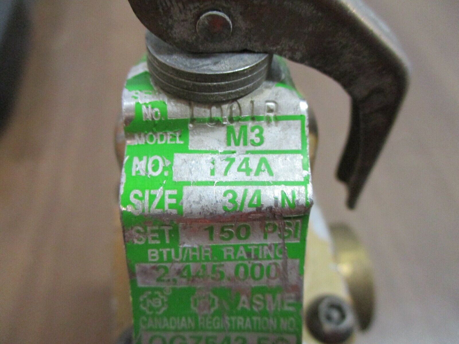 Watts Relief Valve M3 174A Size: ¾" Set: 150PSI 2,445,000BTU Used