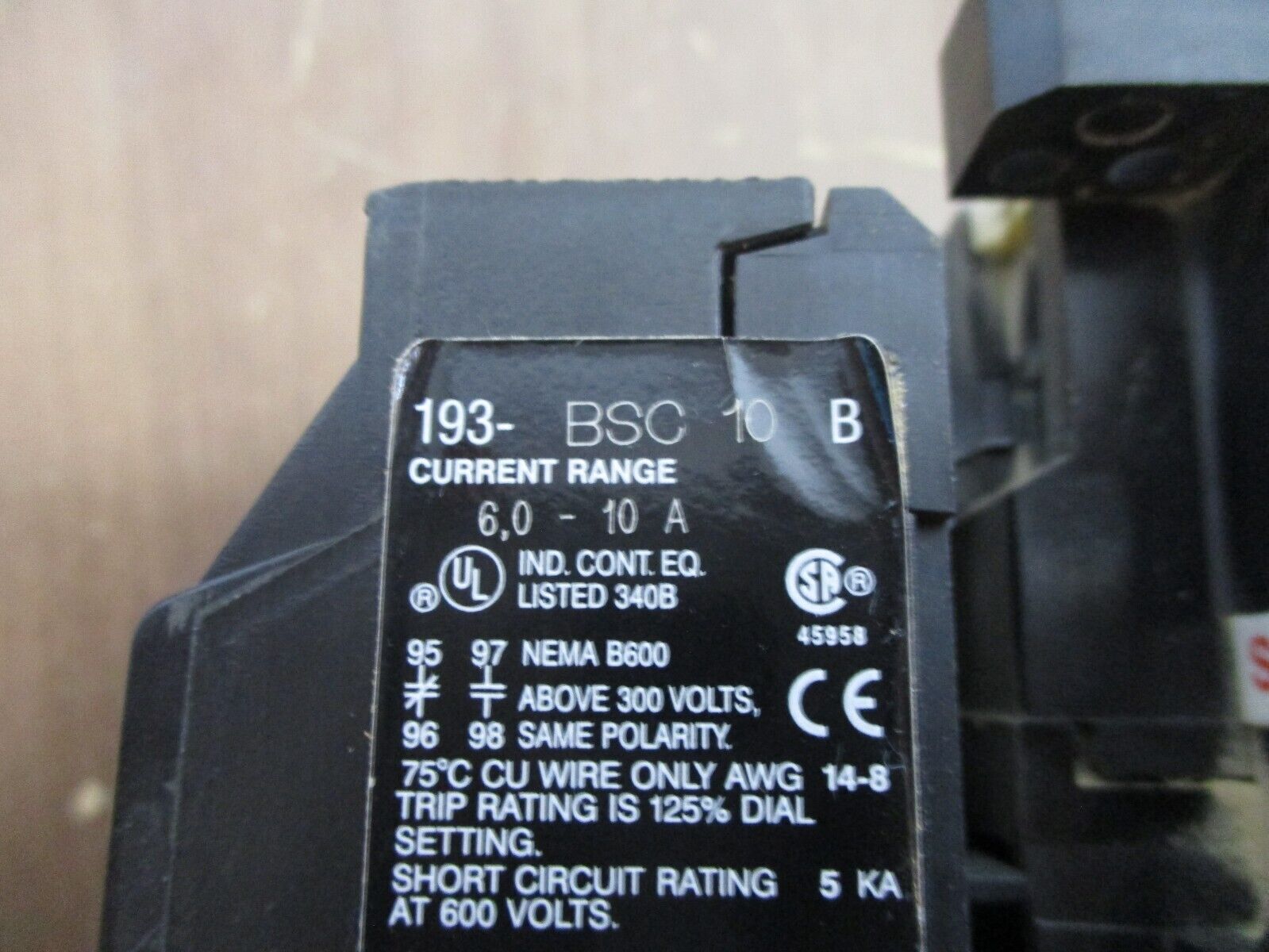 Allen-Bradley Starter 100-A18ND3/193-BSC 10 B 120V Coil Trip 6-10A Used
