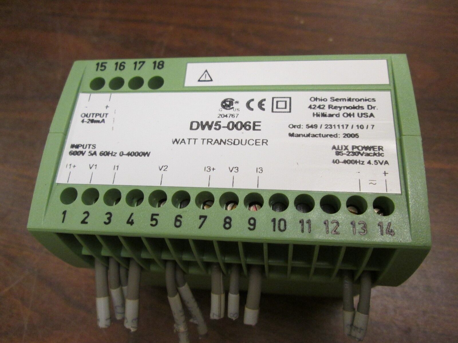 Ohio Semitronics Watt Transducer DW5-006E Used