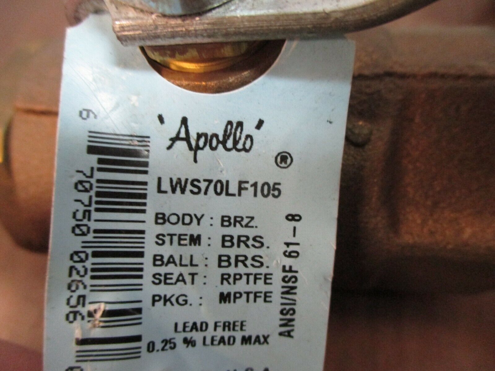 Apollo Ball Valve LWS70LF105 Body: BRZ Stem: BRS Ball: BRS Seat: RPTFE Used