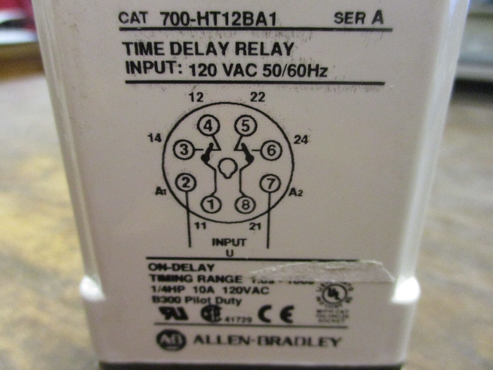 Allen-Bradley Time Delay Relay w/ Base 700-HT12BA1 120V 50/60Hz Range: 1-180 sec