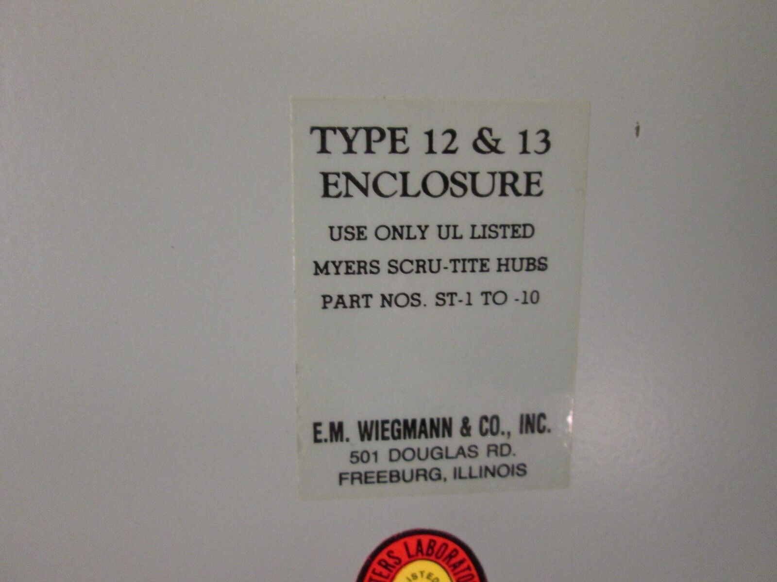 Weigmann Enclosure 20"x20"x6" Nema 12,13 Enclosure No Backplate Used